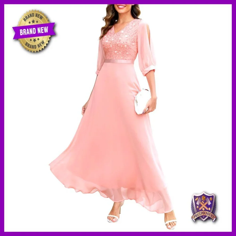 Sequin Maxi Dress with Split Sleeves Formal Evening Gown